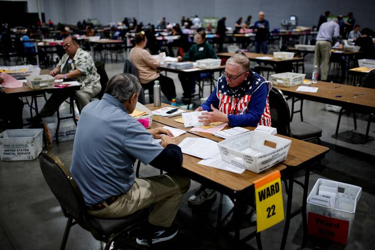 REUTERS/EDUARDO MUNOZ
Electoral workers count votes today during the 2024 U.S. presidential election, in Milwaukee, Wisc.